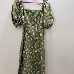 Princess Highway Green Floral Puff Sleeve Dress